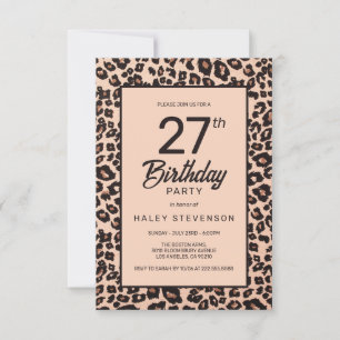 Stylish Leopard Animal Print Trendy 27th Birthday Invitation