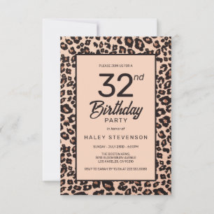 Stylish Leopard Animal Print Trendy 32nd Birthday Invitation