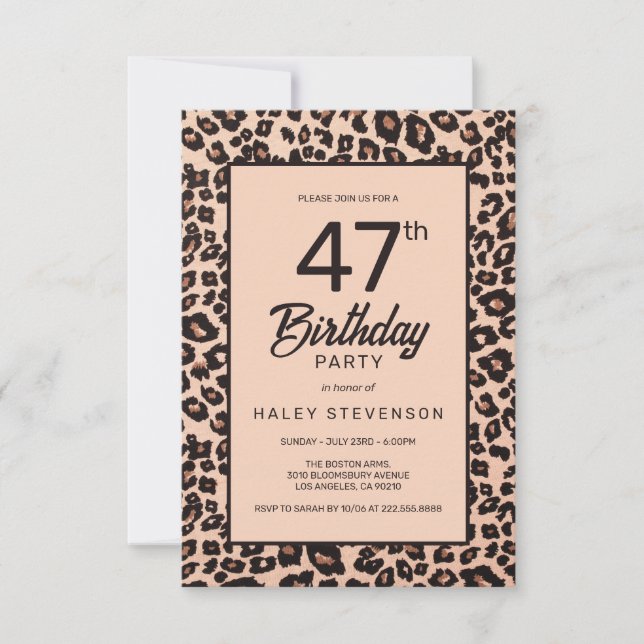 Stylish Leopard Animal Print Trendy 47th Birthday Invitation (Front)