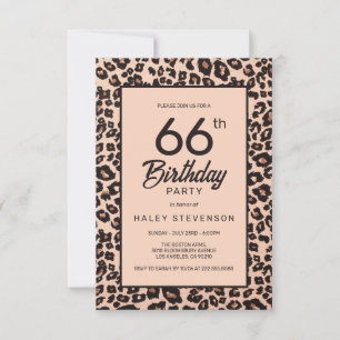 Stylish Leopard Animal Print Trendy 66th Birthday Invitation