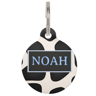Stylish Leopard Black White Blue Pet ID Tag