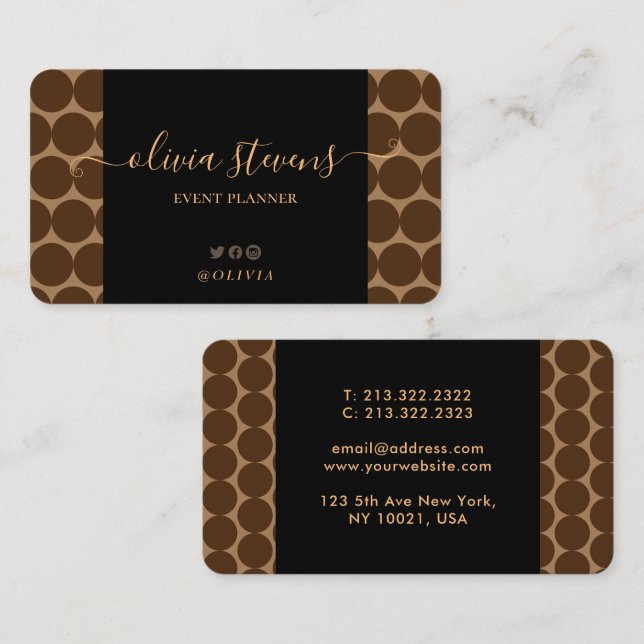 Stylish Leopard Brown Beige Polka Dots Signature Business Card (Front/Back)