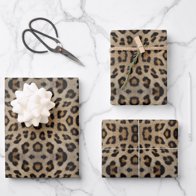 Stylish leopard cheetah fur animal print pattern wrapping paper sheet (Front)