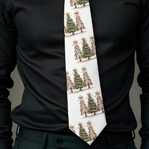 Stylish leopard pattern Christmas earthy colours  Tie