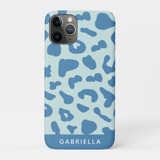 Stylish Leopard Print Animal Pattern Blue Name Case-Mate iPhone Case (Back)