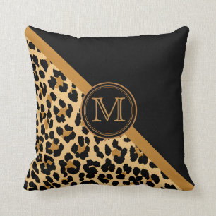 Stylish Leopard Print Custom Monogram Throw Pillow