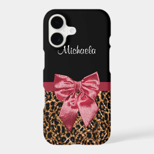 Stylish Leopard Print Cute Red Bow With Name
