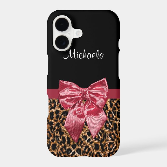 Stylish Leopard Print Cute Red Bow With Name (Back)