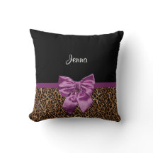 Stylish Leopard Print Elegant Purple Bow and Name