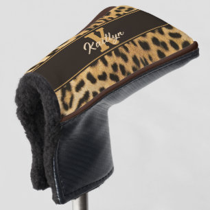 Stylish Leopard Print Monogram Name Golf Head Cover
