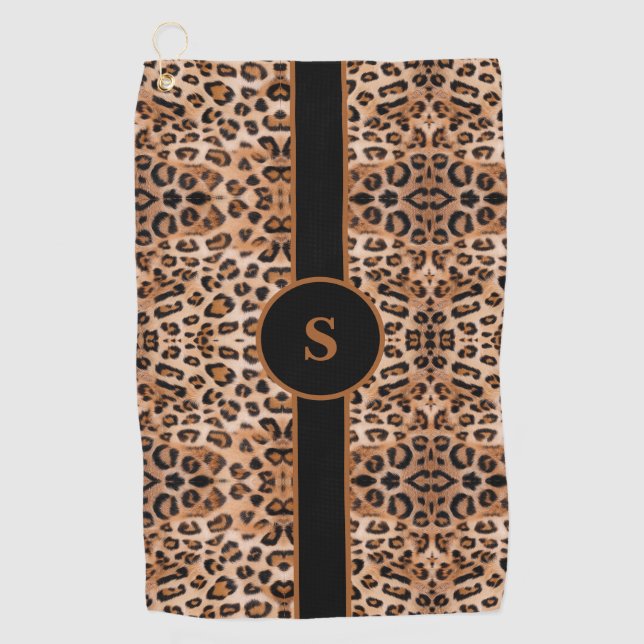 Stylish Leopard Print Personalized Golf Towel (Front)