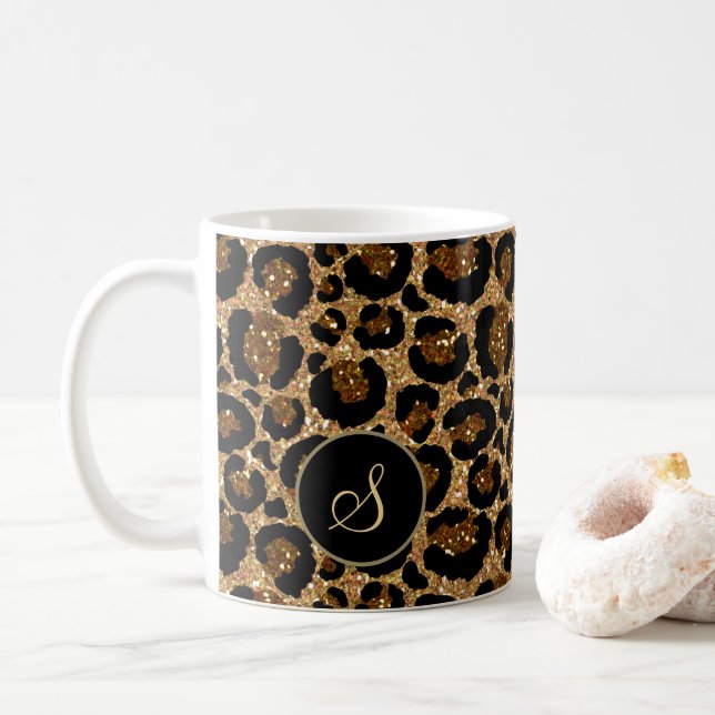 Stylish Leopard print with custom monogram Coffee Mug (With Donut)