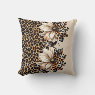 Stylish Leopard Print with Sunflower Detail Leggin Throw Pillow