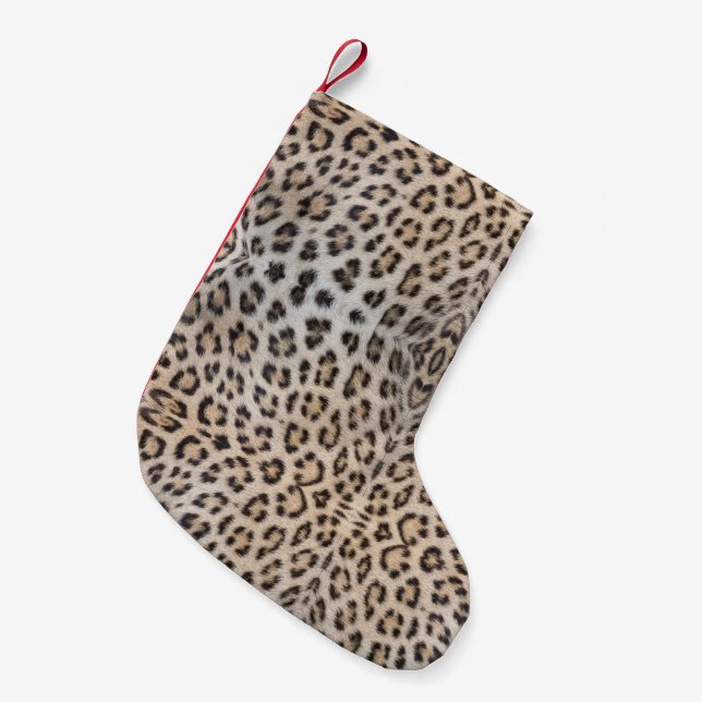 Stylish leopard skin fur animal print pattern chic small christmas stocking (Front (Hanging))