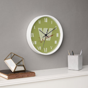 Stylish lettering monogrammed modern olive white clock