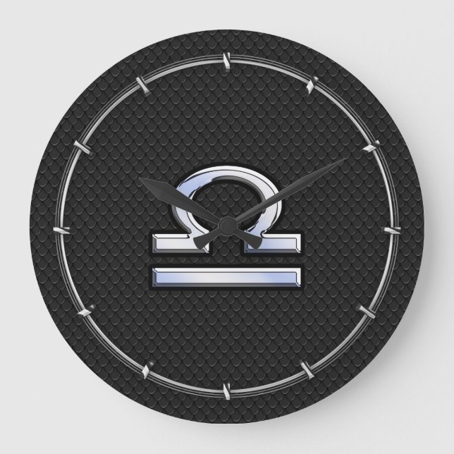 Stylish Libra Zodiac Sign Black Snake Skin Decor Large Clock (Front)