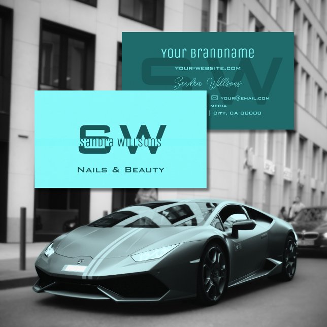 Stylish Light and Dark Teal Simple with Monogram Business Card (Creator Uploaded)