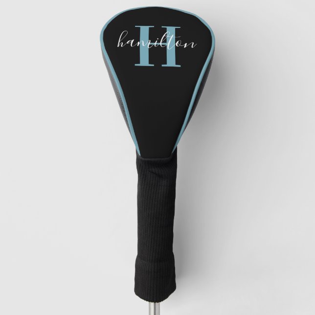 Stylish Light Blue Custom Monogram Name Initial Golf Head Cover (Front)
