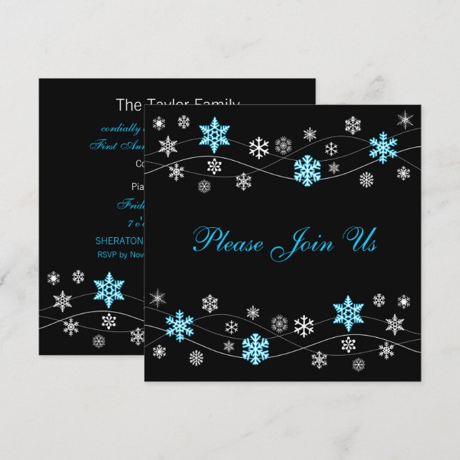 Stylish Light Blue Snowflakes Invitation (Front/Back)
