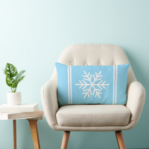 Stylish Light Blue White Racing Stripes Snowflake Lumbar Pillow