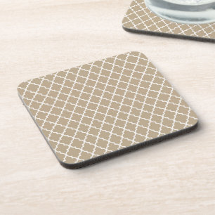 Stylish Light Brown and White Moroccan Quatrefoil Coaster