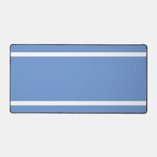 Stylish Light Cornflower Blue White Edge Stripes Desk Mat