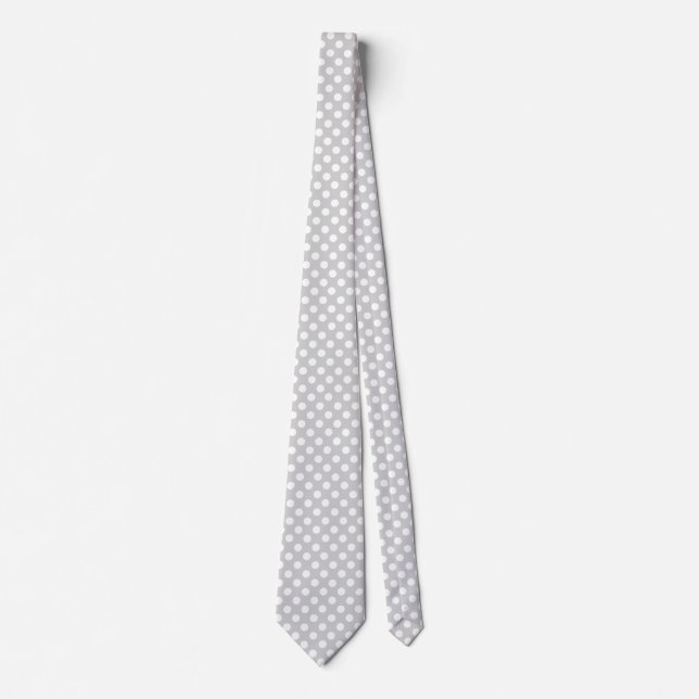 Stylish Light Grey and White Polka Dot Neck Tie (Front)