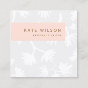 Stylish Light Grey Hand Drawn Floral Pattern Square Business Card