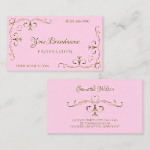 Stylish Light Pink Gold Ornate Corners Ornamental Business Card