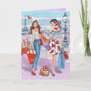 Stylish lila Shopping in Paris Girls Birthday Card