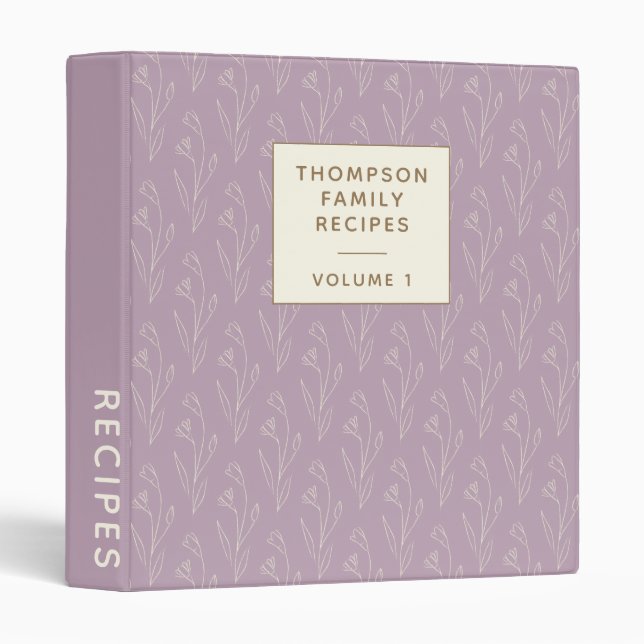 Stylish Lilac Floral Drawing Personalized Recipe   Binder (Front/Spine)