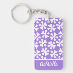 Stylish Lilac Purple and White Geometric Pattern Keychain