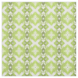 Stylish Lime Olive Green White Ikat Tribal Pattern Fabric