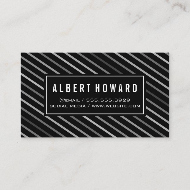 Stylish Lines Pattern / Grey Business Card (Front)