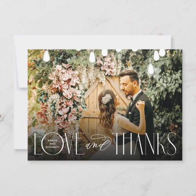 Stylish Love and Thanks Wedding Thank You Card (Front)