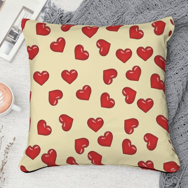 Stylish Love : red hearts pattern on yellow Throw Pillow (Creator Uploaded)