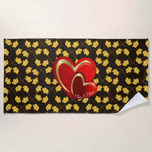 Stylish  Love Red Hearts Personalized Gift  Beach Towel (Front)
