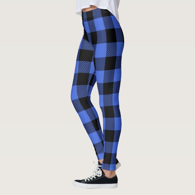 Stylish Lumberjack Rustic Blue Buffalo Plaid Leggings (Left)