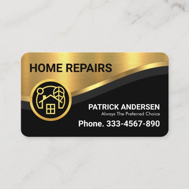 Stylish Luxurious Gold Curve Wave Contractor Business Card (Front)