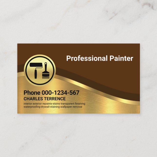 Stylish Luxurious Gold Curve Wave Painter Business Card (Front)