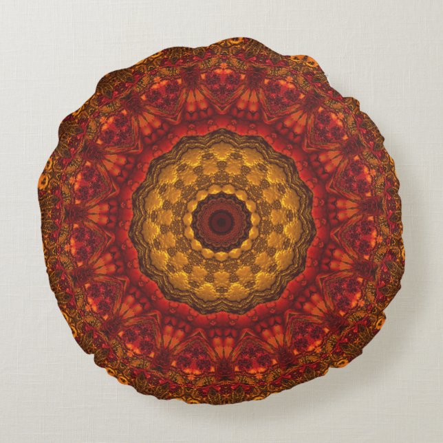 Stylish Luxury Autumn Tones Mandala Design Round Pillow (Back)