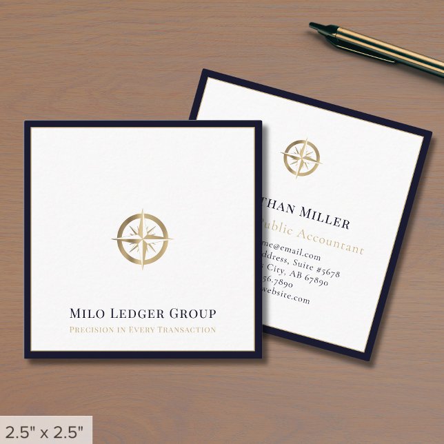 Stylish Luxury Compass Logo Square Business Card (Creator Uploaded)