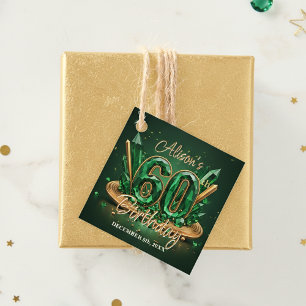 Stylish Luxury Emerald Green Gold 60th Birthday Favour Tags
