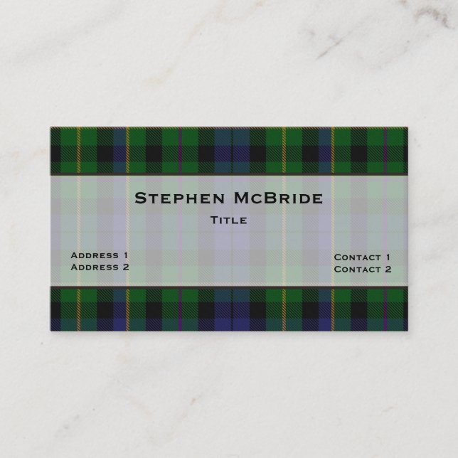 Stylish MacBride Clan Tartan Plaid Custom Business Card (Front)