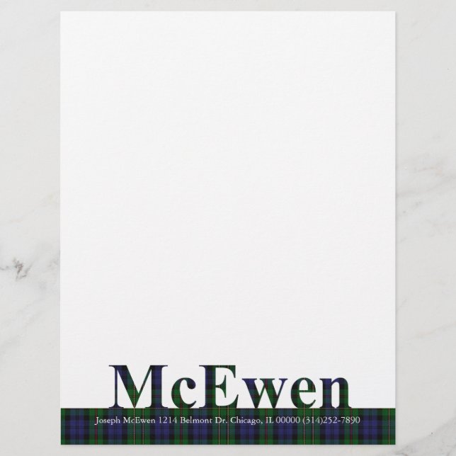 Stylish MacEwen Plaid Letterhead Stationery (Front)