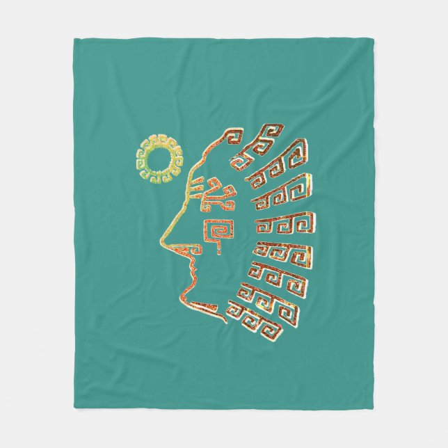 Stylish Machu Picchu Drawing on Teal Fleece Blanket (Front)