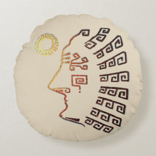 Stylish Machu Picchu Silhouette on Beige Round Pillow