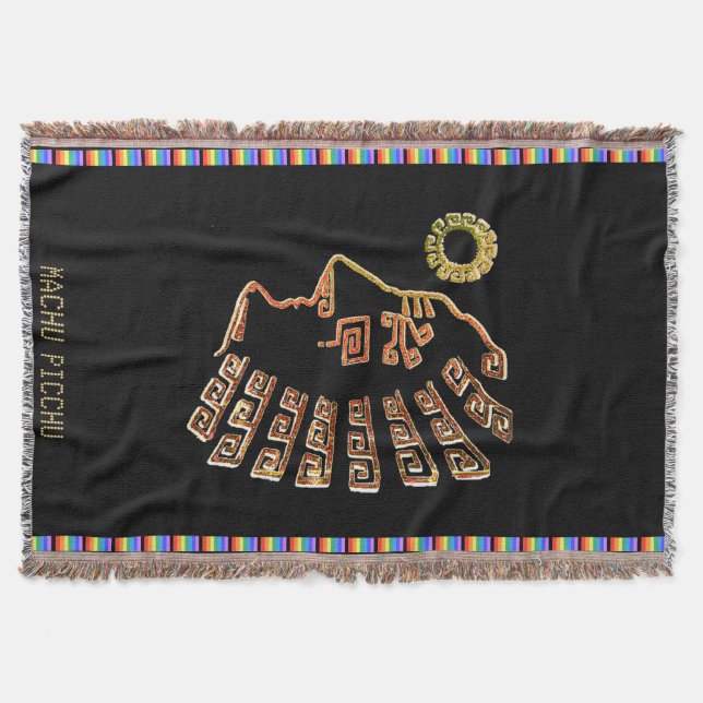 Stylish Machu_Picchu Silhouette on Black Throw Blanket (Front)