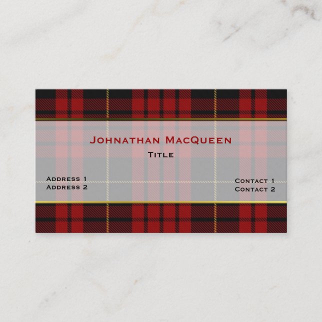 Stylish MacQueen Clan Plaid Custom Business Card (Front)