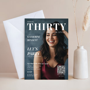 Stylish Magazine Cover Custom Photo 30th Birthday Invitation